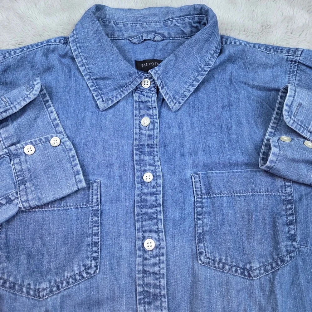 Talbots Chambray Denim Button Down Shirt Womens S Long Sleeve Pocket Blue Cotton - Picture 1 of 6